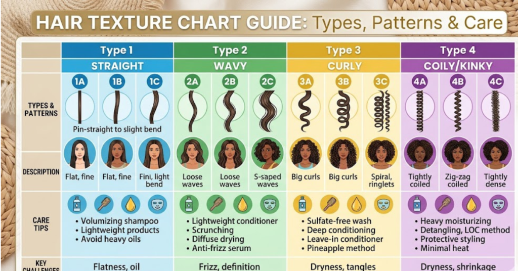 Hair Texture Chart Guide Types, Patterns & Care